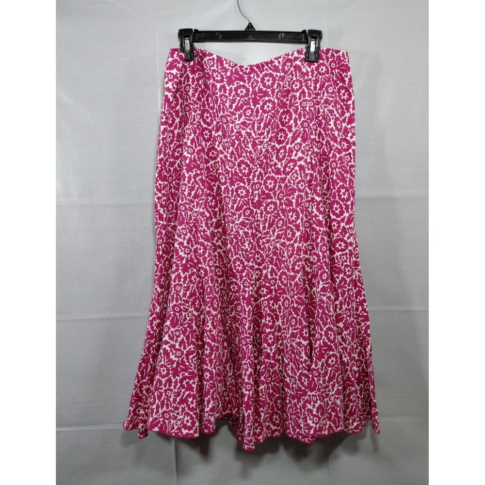 Liz Claiborne Full Floral Linen Maxi Skirt Sz 12 Pink & White Long Flowy Coastal